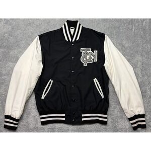 Vtg Tuft & Needle Golden Bear Letterman Jacket Mens M Black Varsity Cotton T&N